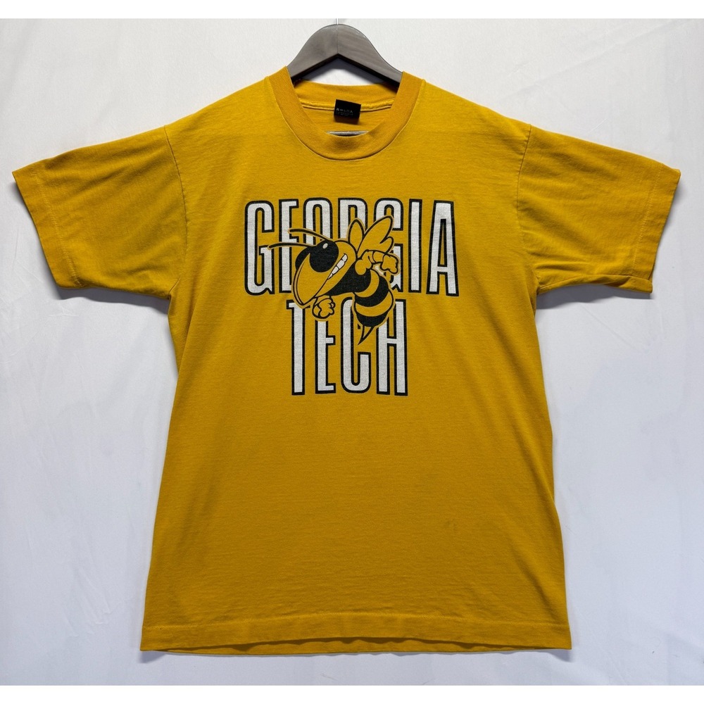 VTG Georgia Tech Yellow Jackets T Shirt Mens L Yellow Screen Stars Football NCAA